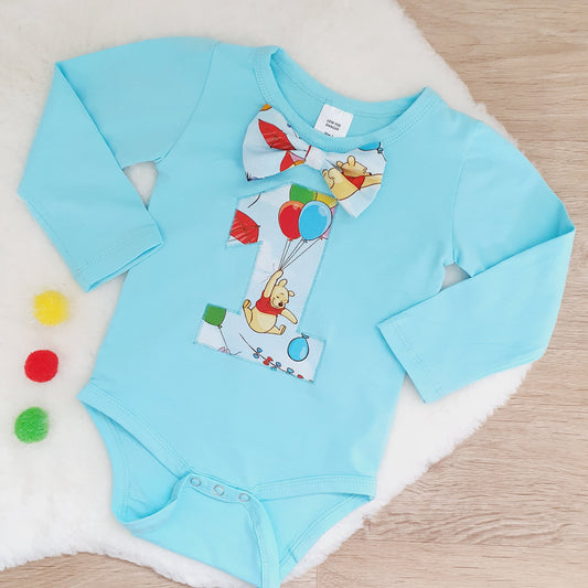 Boys 1st Birthday Long Sleeve Bodysuit, Size 1, Pooh print