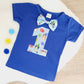 Boys 1st Birthday Short Sleeve T-Shirt / Top, Size 1-2, Blue Dog print