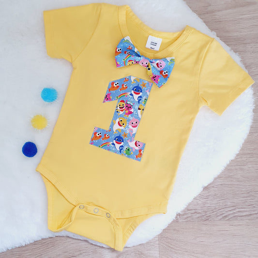 Boys 1st Birthday Short Sleeve Bodysuit, Size 2, Baby Shark print