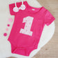Girls 1st Birthday Short Sleeve Bodysuit &  Headband Set, Size 2