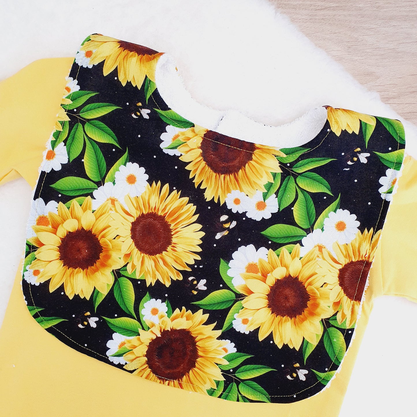 Bib, Handmade Baby Bib, Large Feeding Bib - SUNFLOWERS