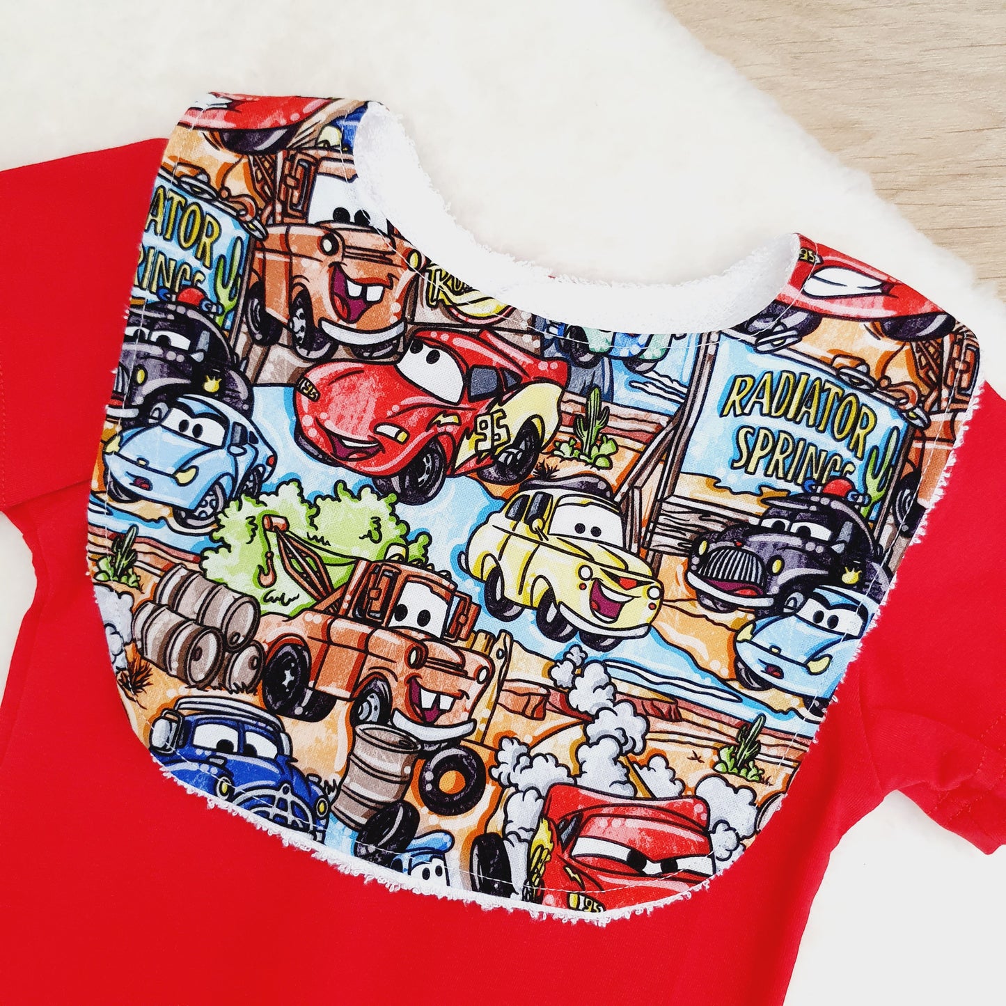 Bib, Handmade Baby Bib, Feeding Bib - CARS print