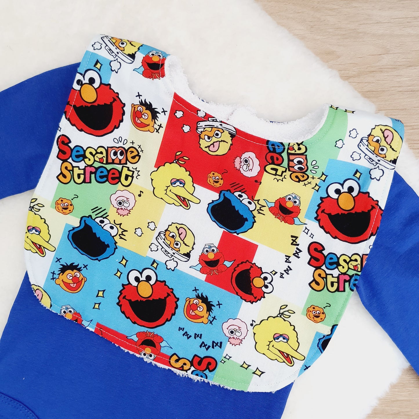 Sesame Street print Bib, Handmade Baby Bib, Large Feeding Bib