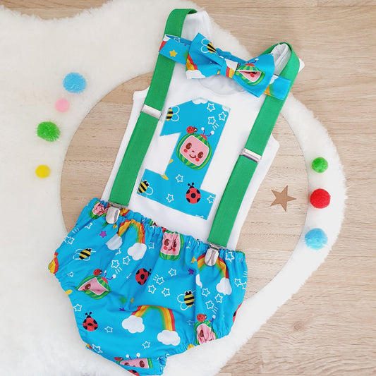 COCOMELON print Boys 1st Birthday Outfit, Size 1