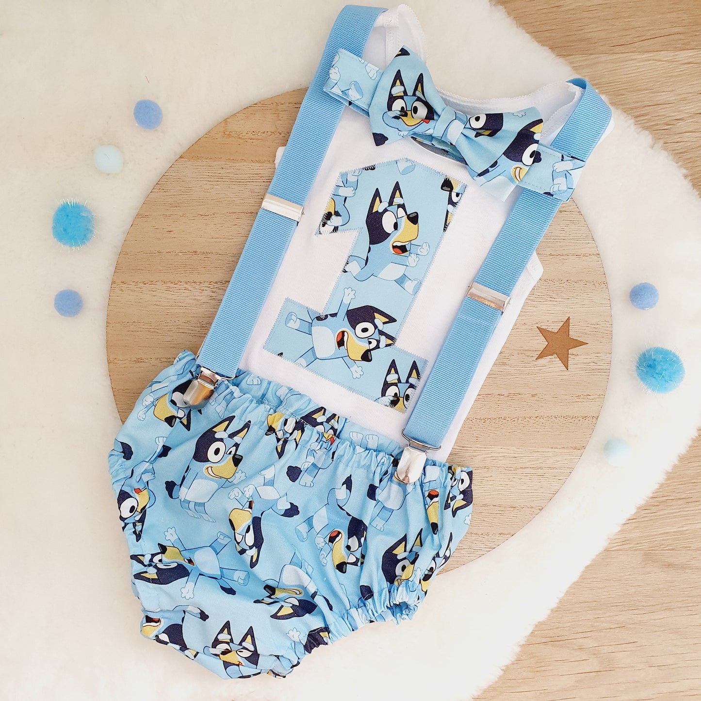 BLUE DOG print Boys 1st Birthday Outfit, Size 0