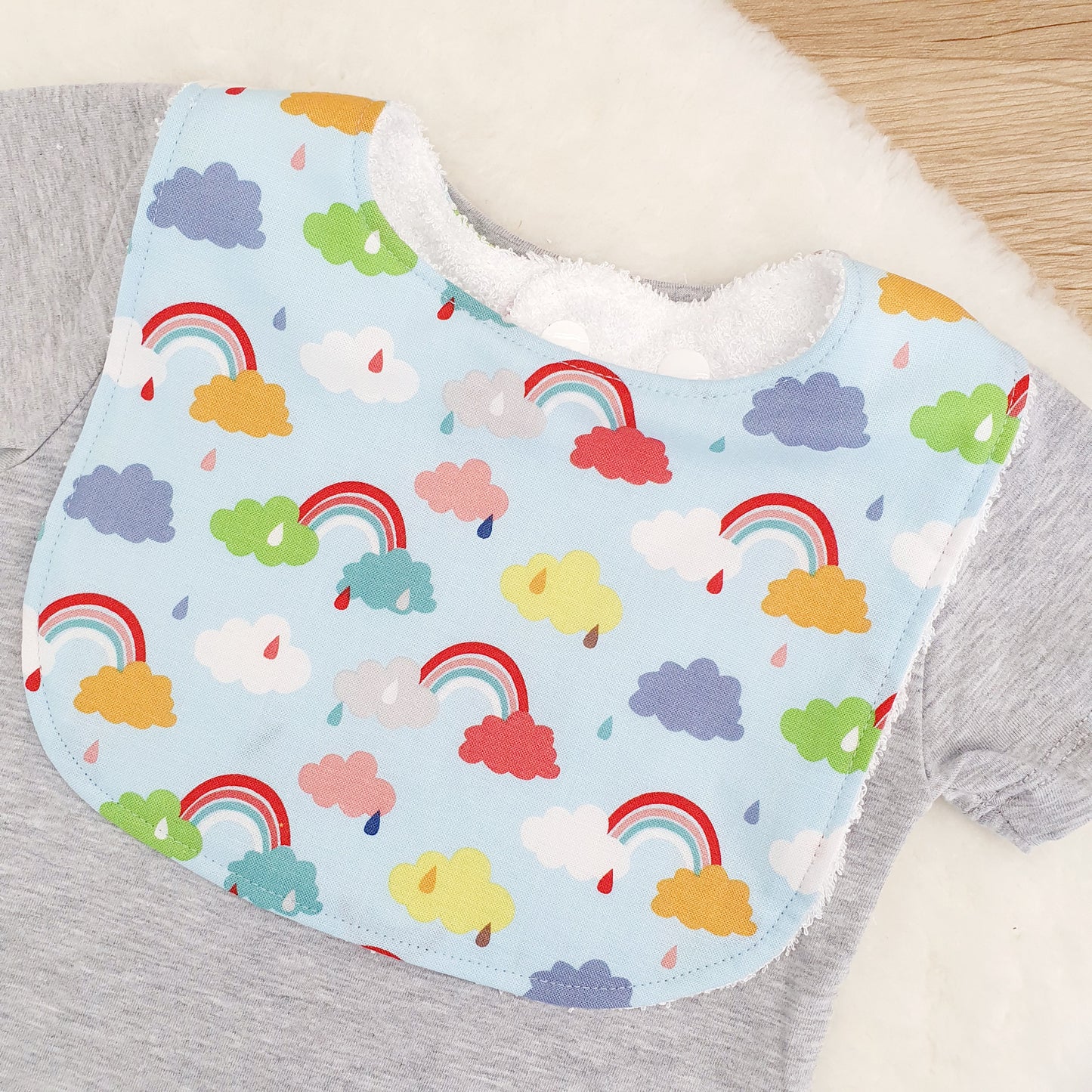 Bib, Handmade Baby Bib, Feeding Bib - Clouds print