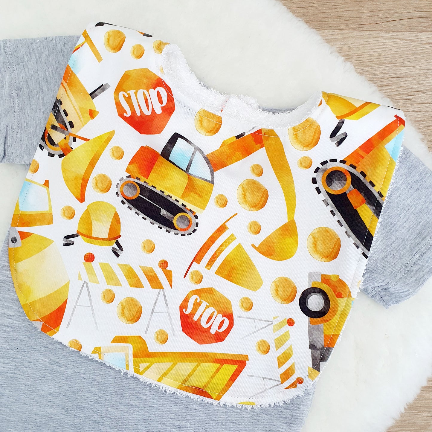 Bib, Handmade Baby Bib, Large Feeding Bib - Construction
