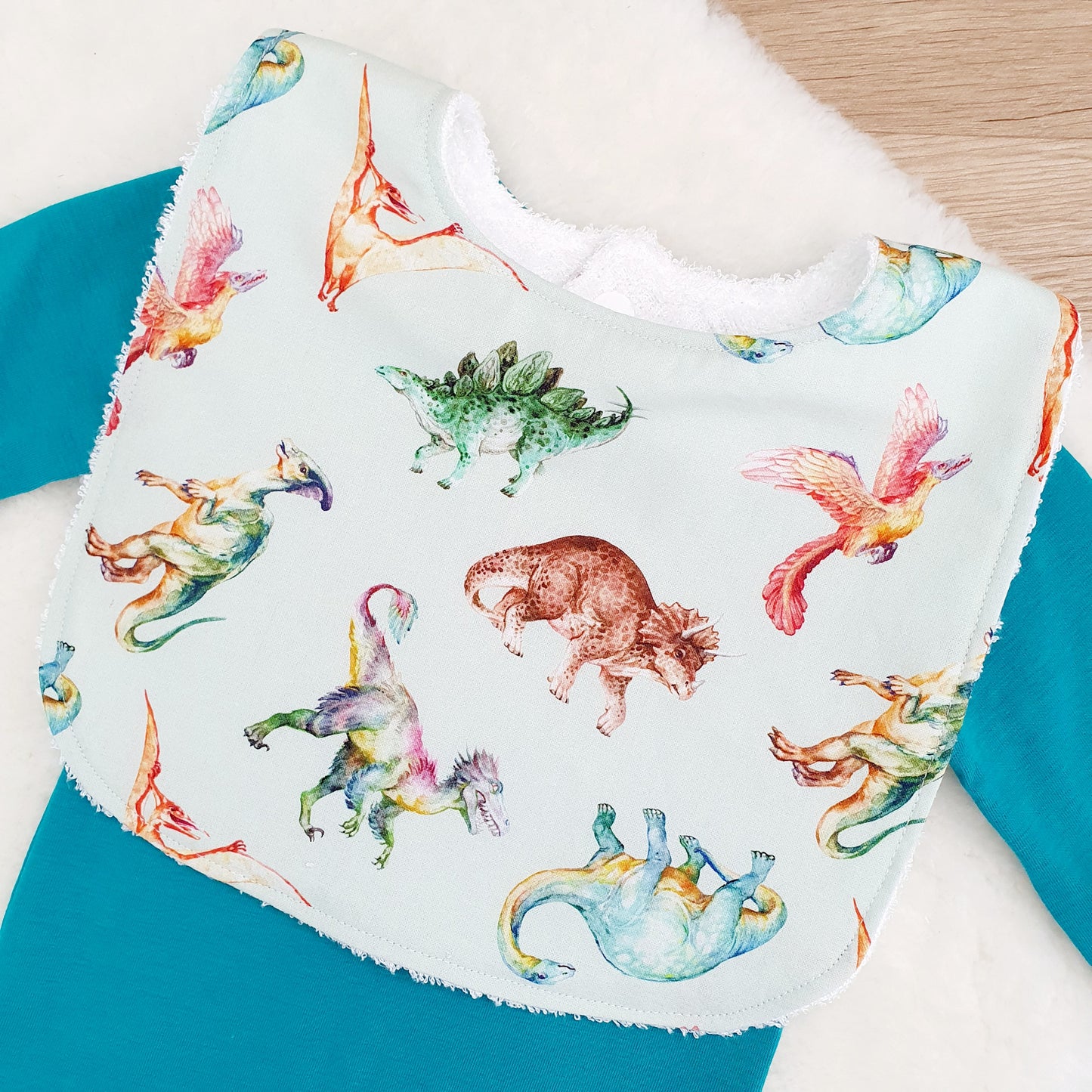Bib, Handmade Baby Bib, Large Feeding Bib - Dinosaurs