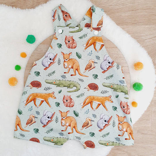 AUSTRALIAN ANIMALS print Overalls, Baby Overalls, Short Leg Romper, Size 1