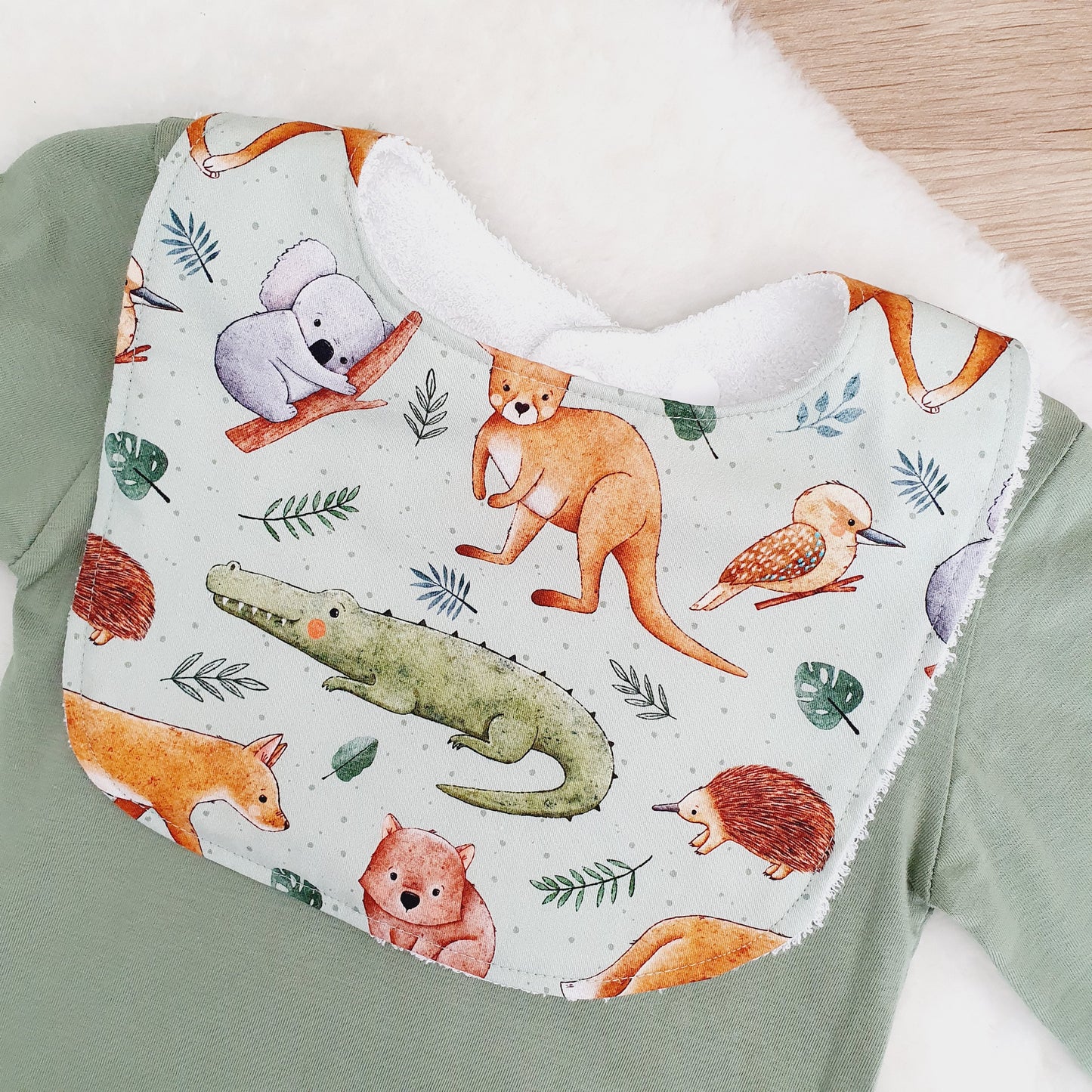 Bib, Handmade Baby Bib, Feeding Bib - AUSTRALIAN ANIMALS print