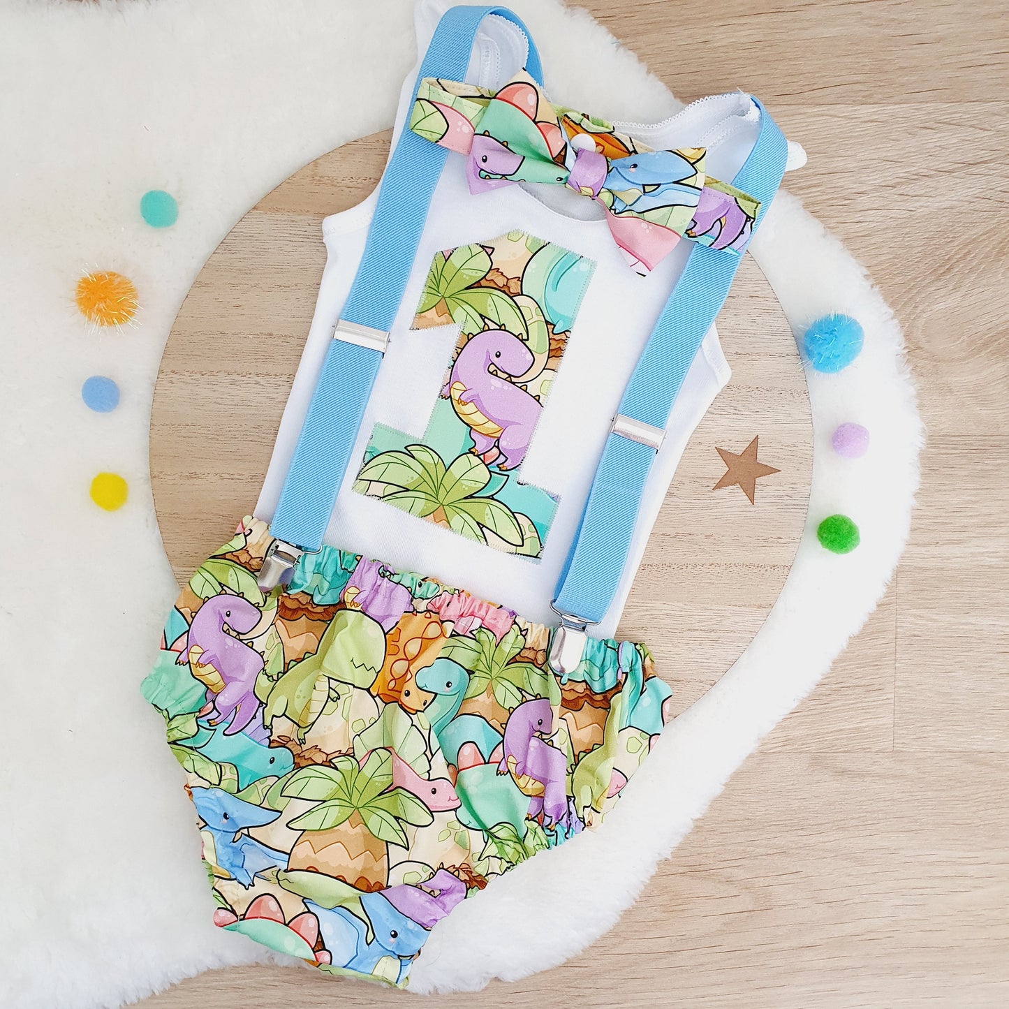 DINOSAURS print Boys 1st Birthday Outfit, Size 1