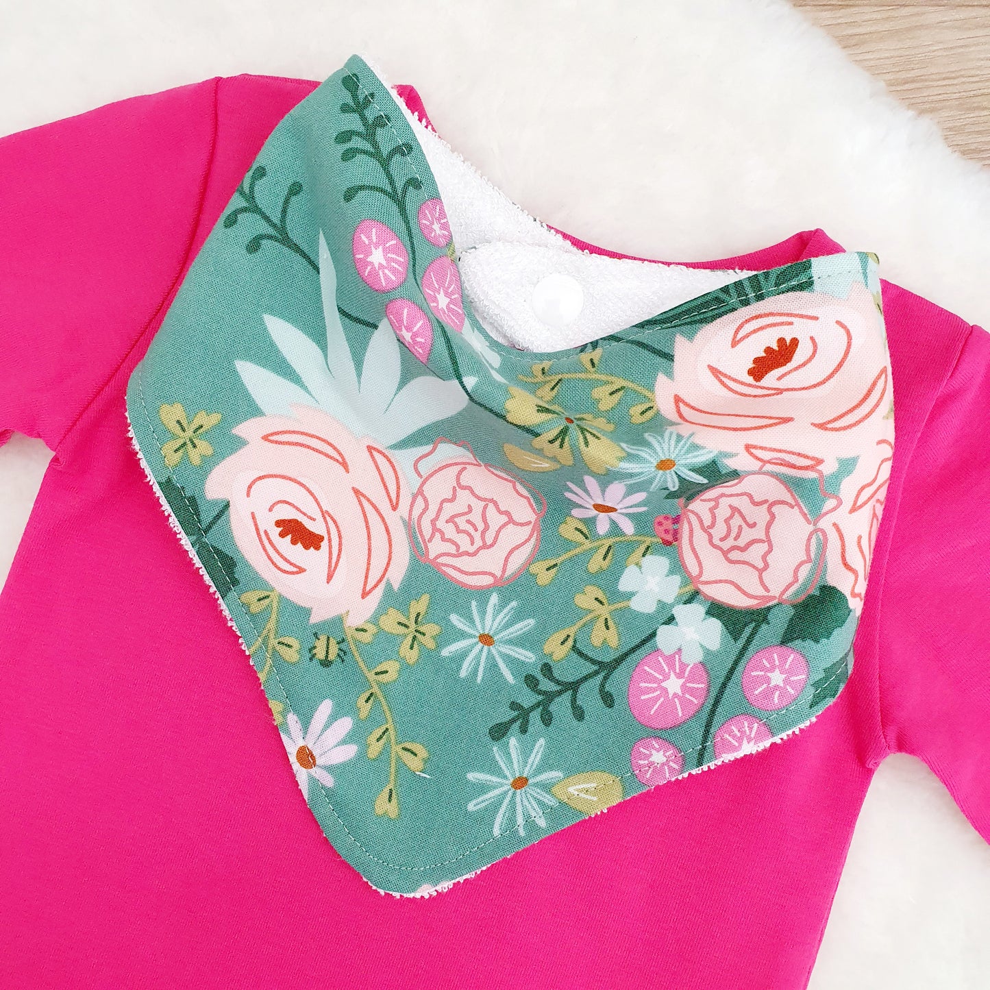 Bandana Dribble Bib - Bamboo Backed Ultra Absorbent Bib - BLOOMS ON GREEN