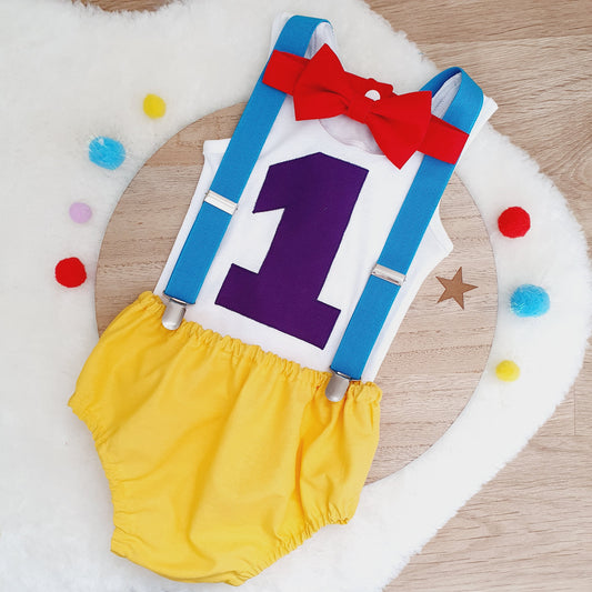 WIGGLY print Boys 1st Birthday Outfit, Size 1