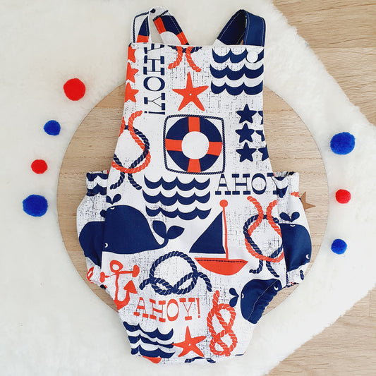 NAUTICAL print Baby Romper, Size 1