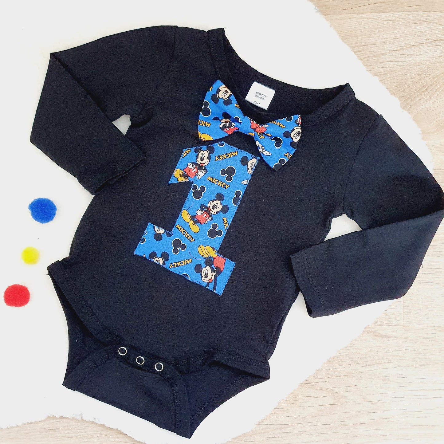 Boys 1st Birthday Long Sleeve Bodysuit, Size 1, Mouse print