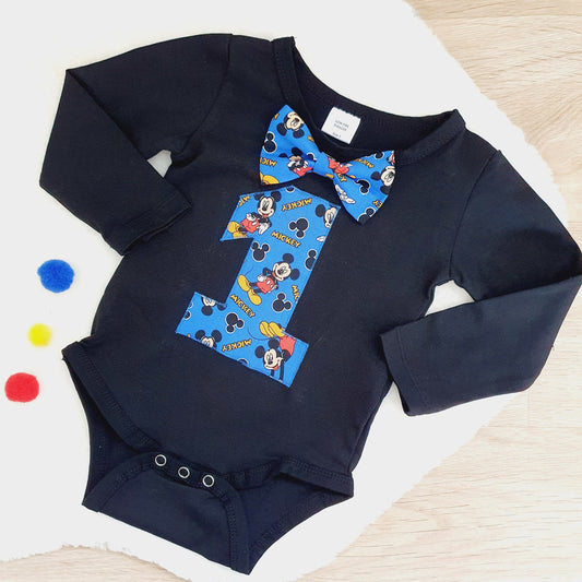 Boys 1st Birthday Long Sleeve Bodysuit, Size 1, Mouse print