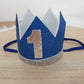 1st Birthday Crown / Party Hat / Headband - ROYAL BLUE / SILVER