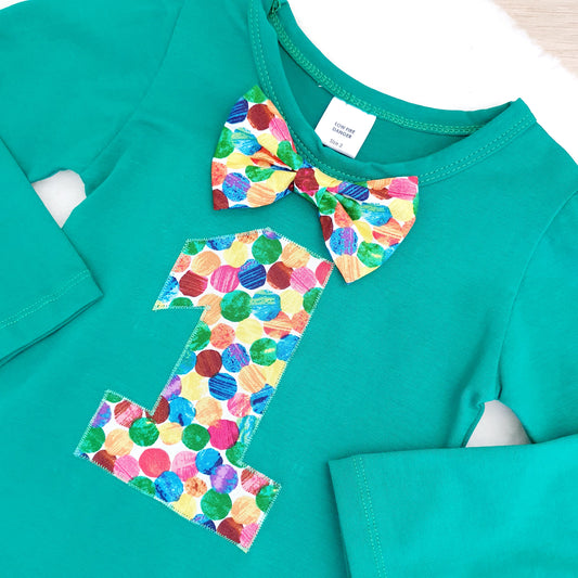 Boys 1st Birthday Long Sleeve Bodysuit, Size 2, Caterpillar Spots print
