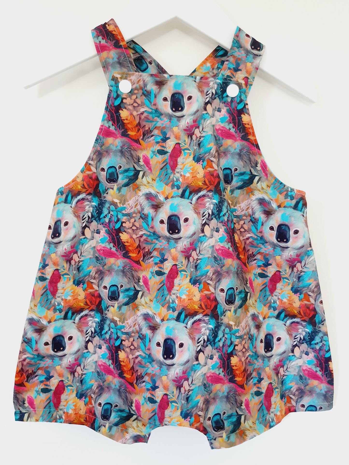 KOALA print Overalls, Baby Overalls, Short Leg Romper, Size 1