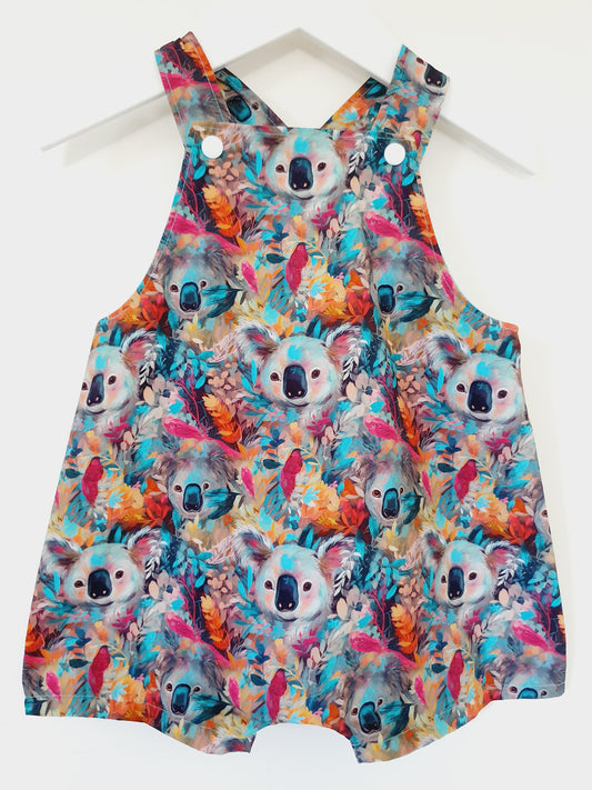 KOALA print Overalls, Baby Overalls, Short Leg Romper, Size 1