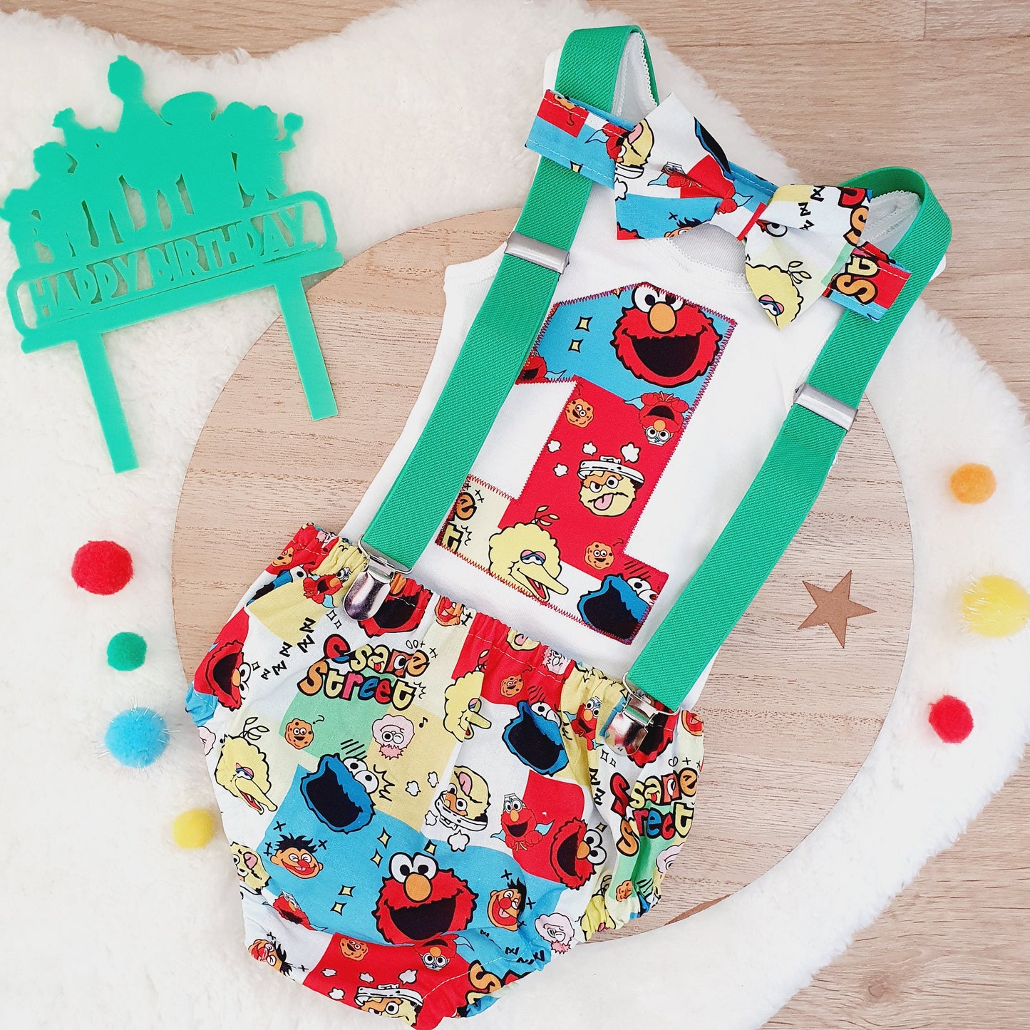 SESAME STREET print Boys 1st Birthday Outfit, Size 0