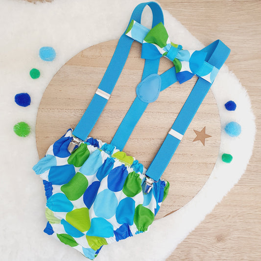 BLUE GREEN DOT Boys Cake Smash Outfit, Size 0