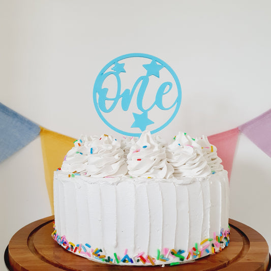 ONE Cake Topper with Stars - Light Blue