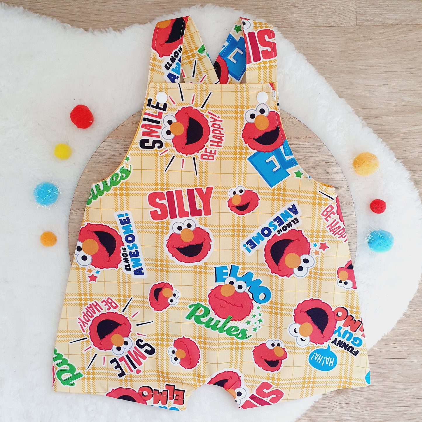 ELMO print Overalls, Baby Overalls, Short Leg Romper, Size 1