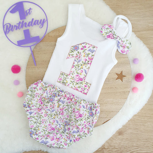 FLORAL Girls 1st Birthday - Cake Smash Outfit, Size 0