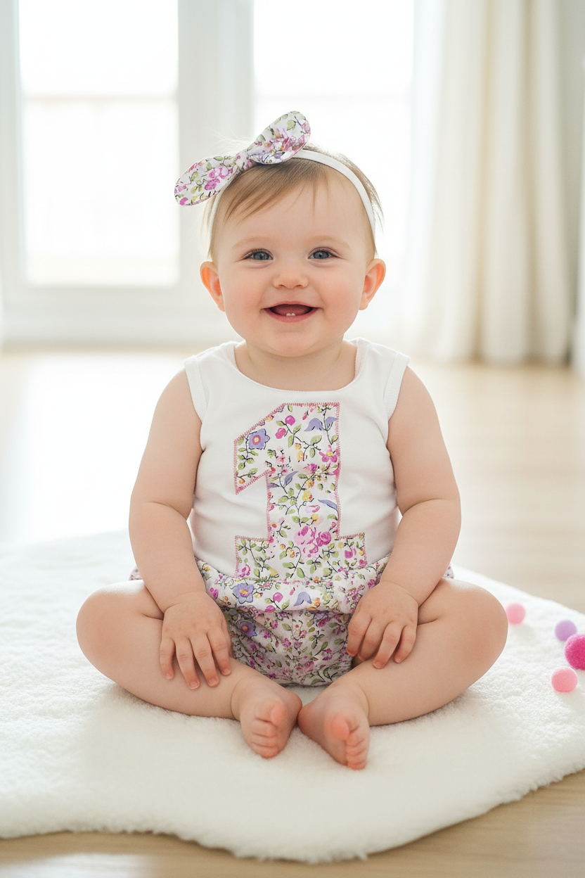 FLORAL Girls 1st Birthday - Cake Smash Outfit, Size 0