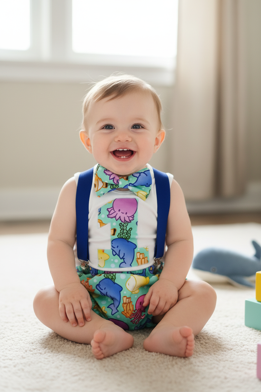 Sea Animals Boys 1st Birthday Outfit, Size 1