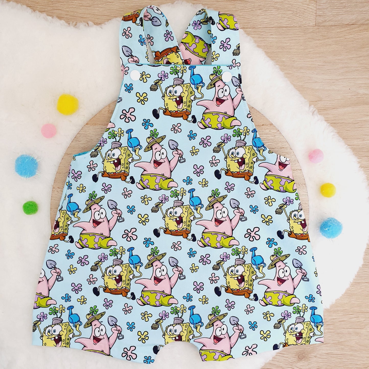 SPONGEBOB print Overalls, Baby Overalls, Short Leg Romper, Size 1