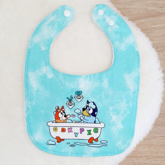 Blue Dog Bib, Handmade Baby Bib, Feeding Bib