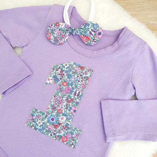 Girls 1st Birthday Long Sleeve Bodysuit &  Headband Set, Size 0 - Ditsy Floral