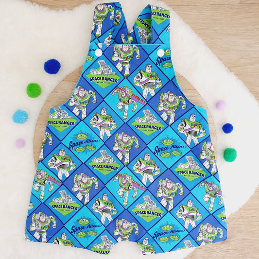 BUZZ print Overalls, Baby Overalls, Short Leg Romper, Size 1