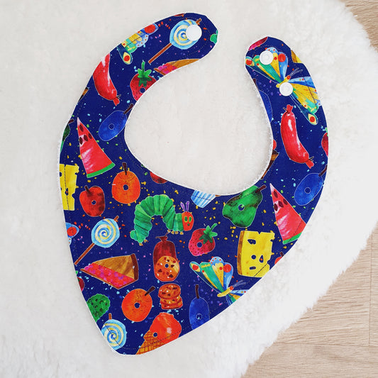 Caterpillar Bandana Dribble Bib, Handmade Baby Bib, Cotton / Bamboo, Ultra Absorbent