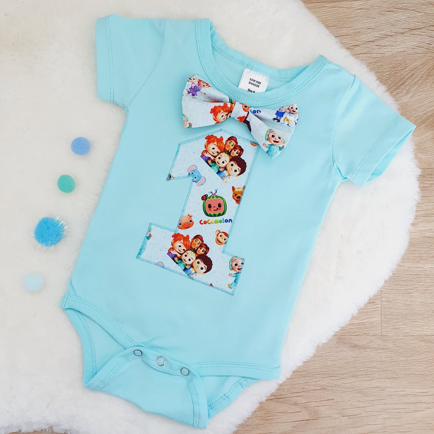 Boys 1st Birthday Short Sleeve Bodysuit, Size 0, Cocomelon print