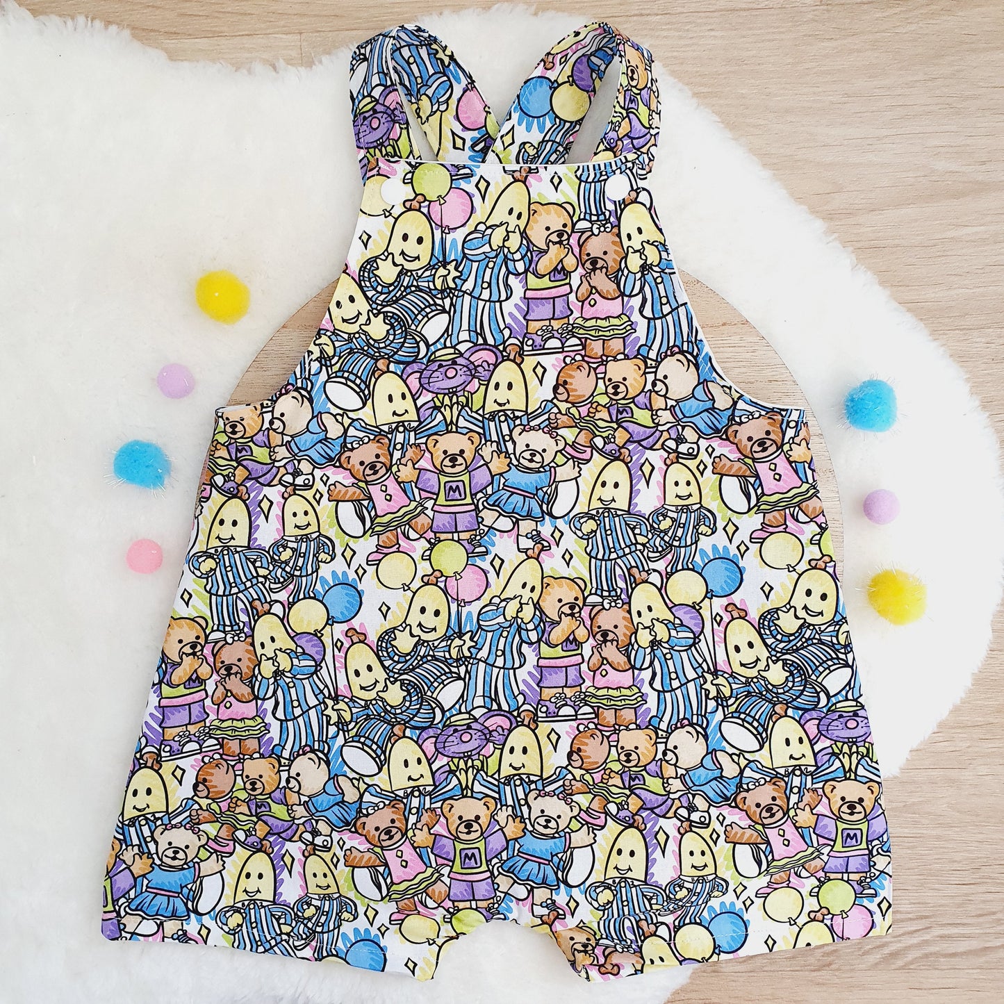 BANANAS print Overalls, Baby / Toddler Overalls, Short Leg Romper, Size 2