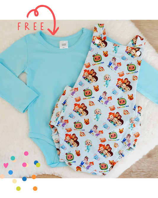 COCOMELON print Baby Romper, Size 1 with BONUS Long Sleeve Bodysuit