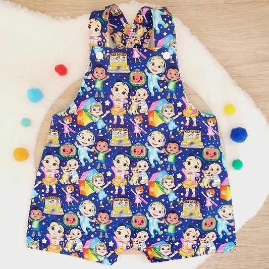 COCOMELON print Overalls, Baby Overalls, Short Leg Romper, Size 1