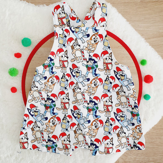 CHRISTMAS DOGS Overalls, Baby Overalls, Short Leg Romper, Size 1