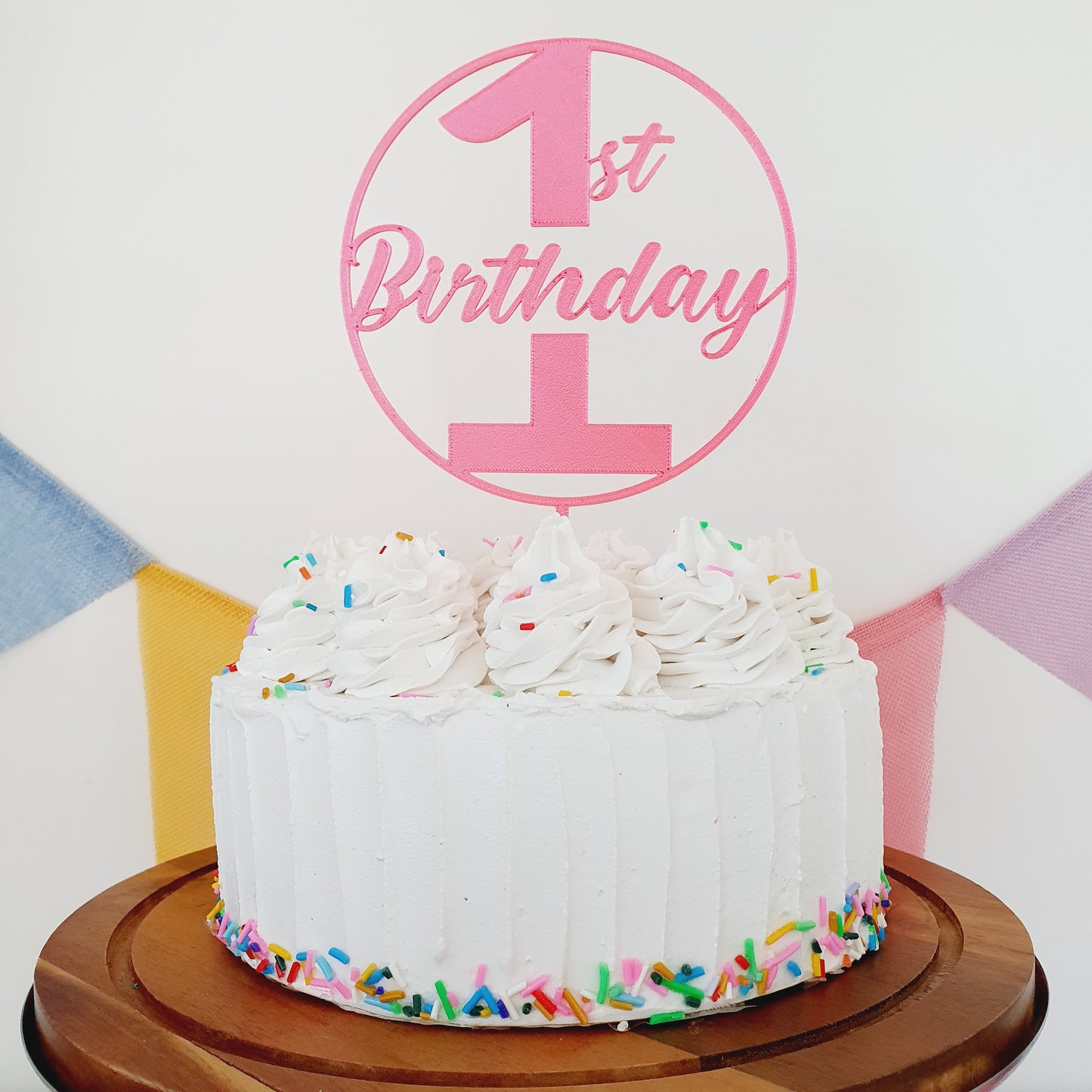 1st Birthday Cake Topper - Bright Pink