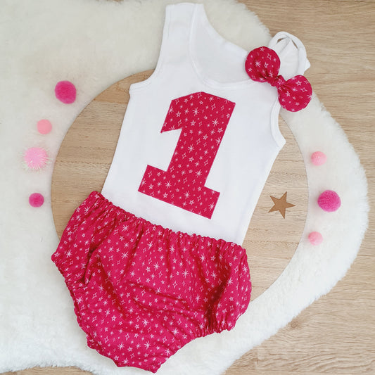 Fuschia Girls 1st Birthday / Cake Smash Outfit, Size 1