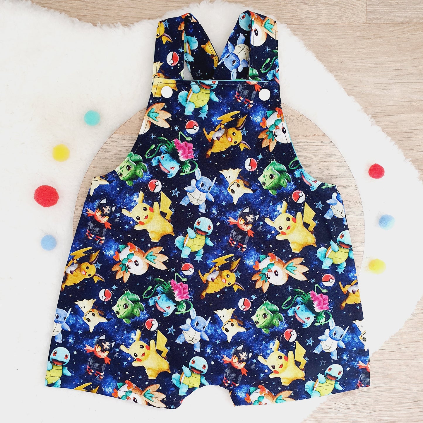 POKEMON print Overalls, Baby Overalls, Short Leg Romper, Size 1