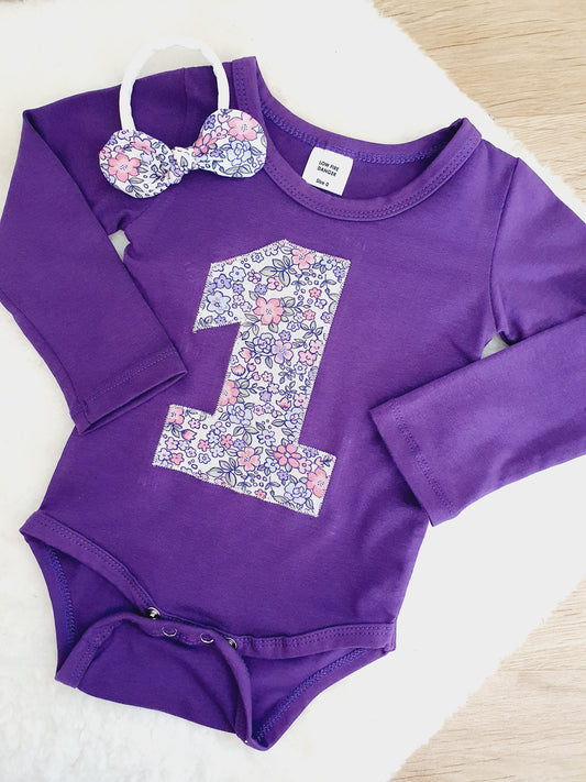 Girls 1st Birthday Long Sleeve Bodysuit &  Headband Set, Size 0