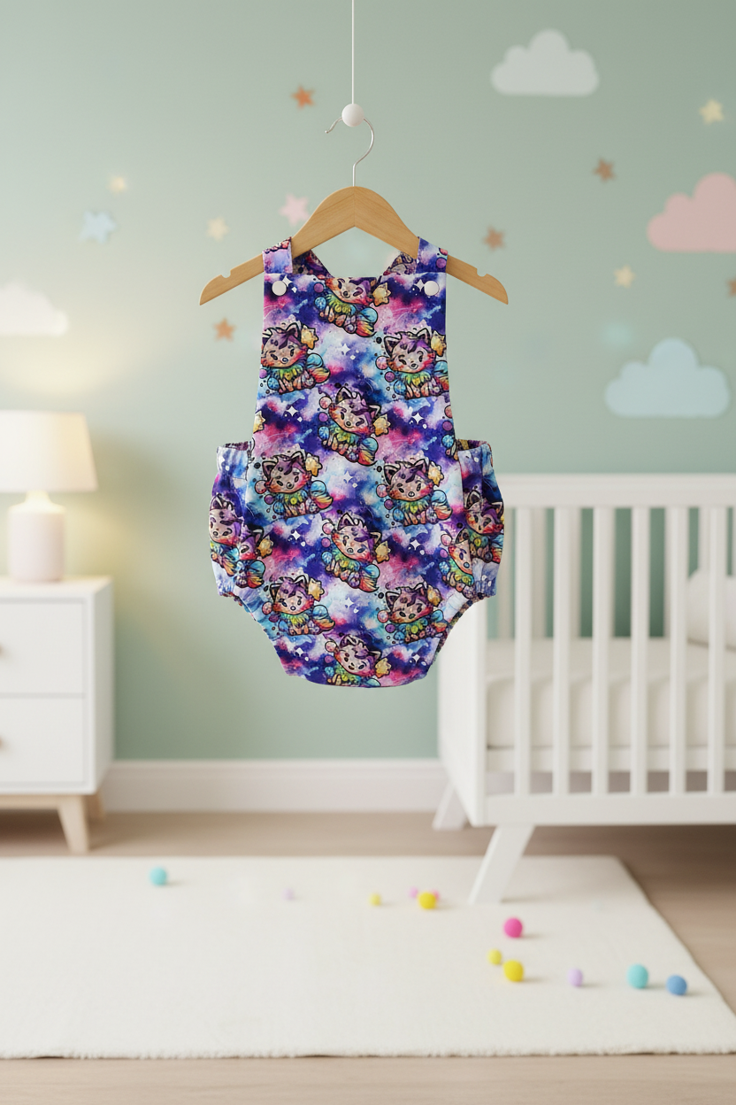 GALAXY FOX print Baby Romper, Size 1