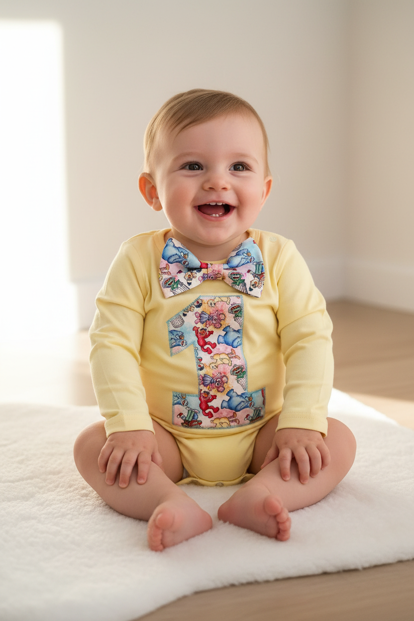 SESAME ST print Boys 1st Birthday Long Sleeve Bodysuit, Size 0