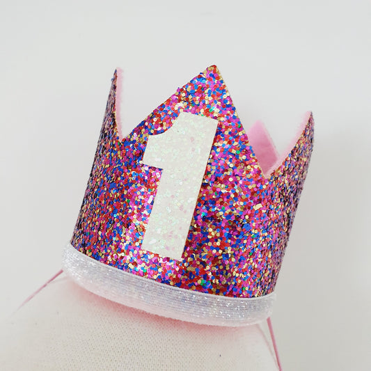 1st Birthday Crown / Party Hat / Headband - DARK PINK