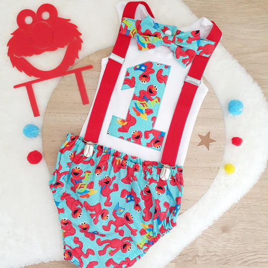 ELMO print Boys 1st Birthday Outfit, Size 1