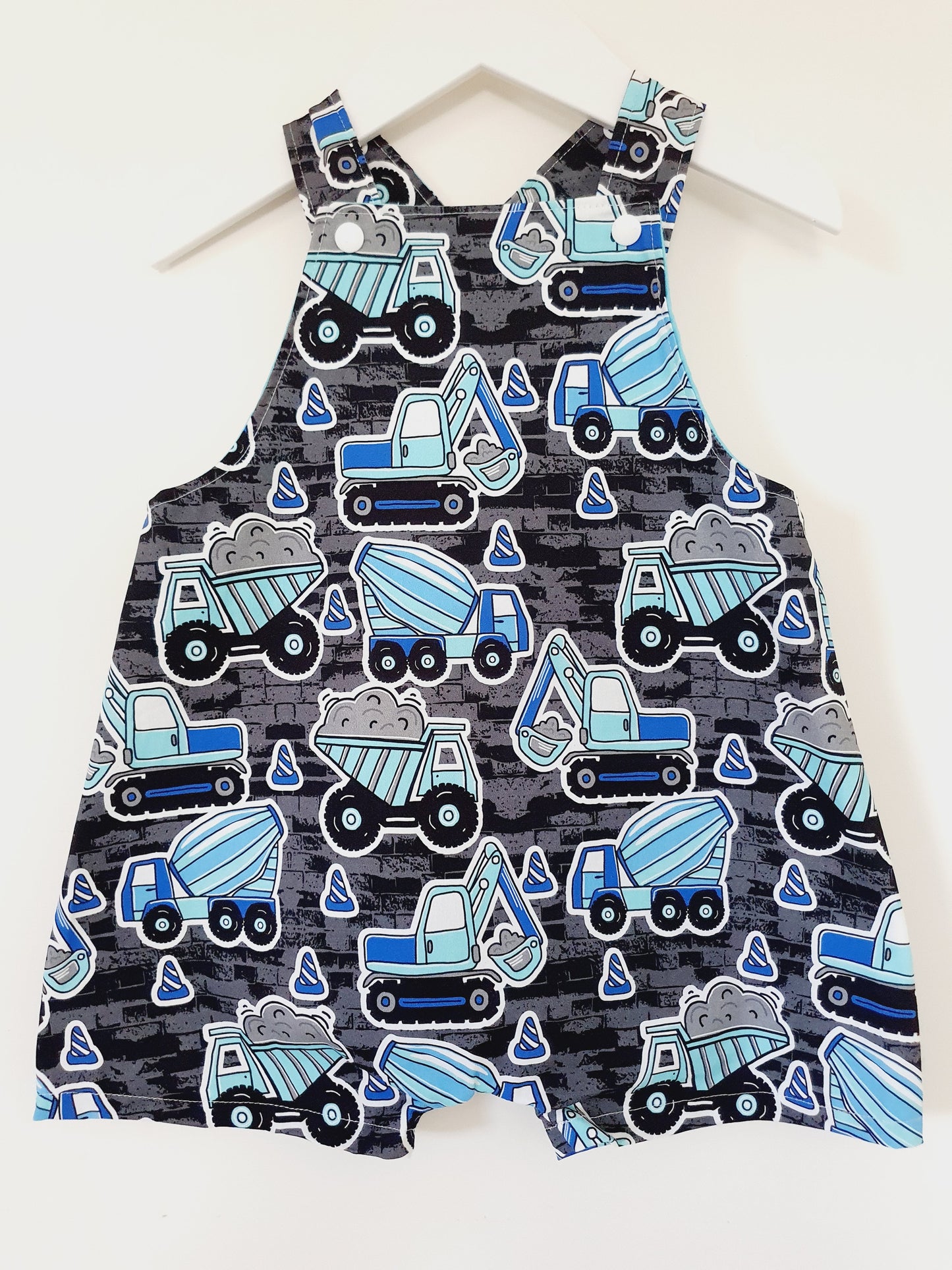 CONSTRUCTION print Overalls, Baby / Toddler Overalls, Short Leg Romper, Size 2